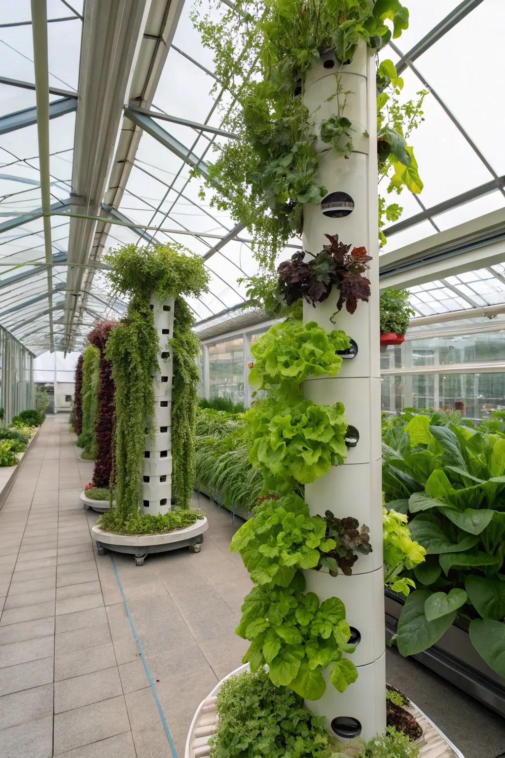 Vertical hydroponic system optimizing space and resources.