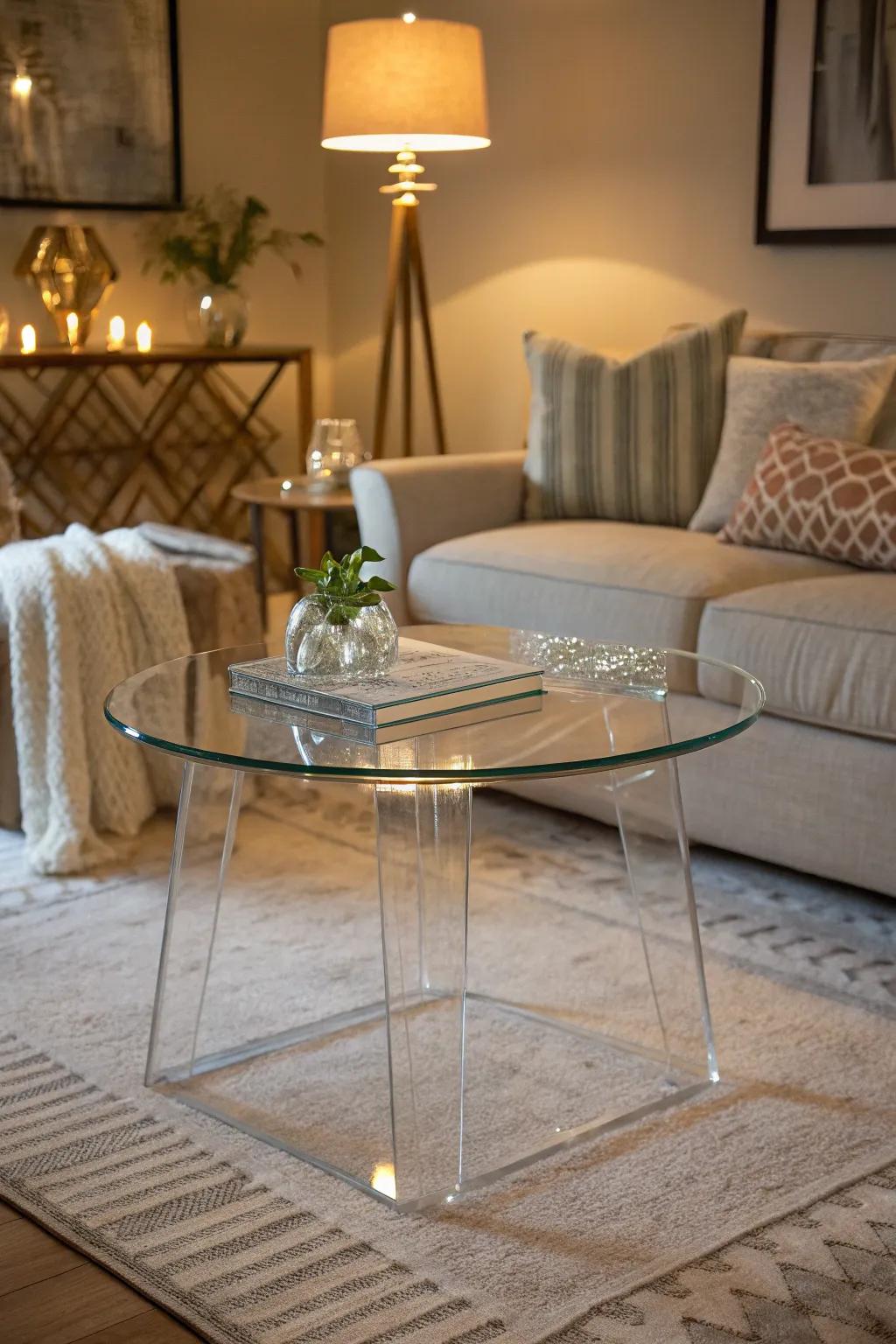 Transparent furniture enhances openness.