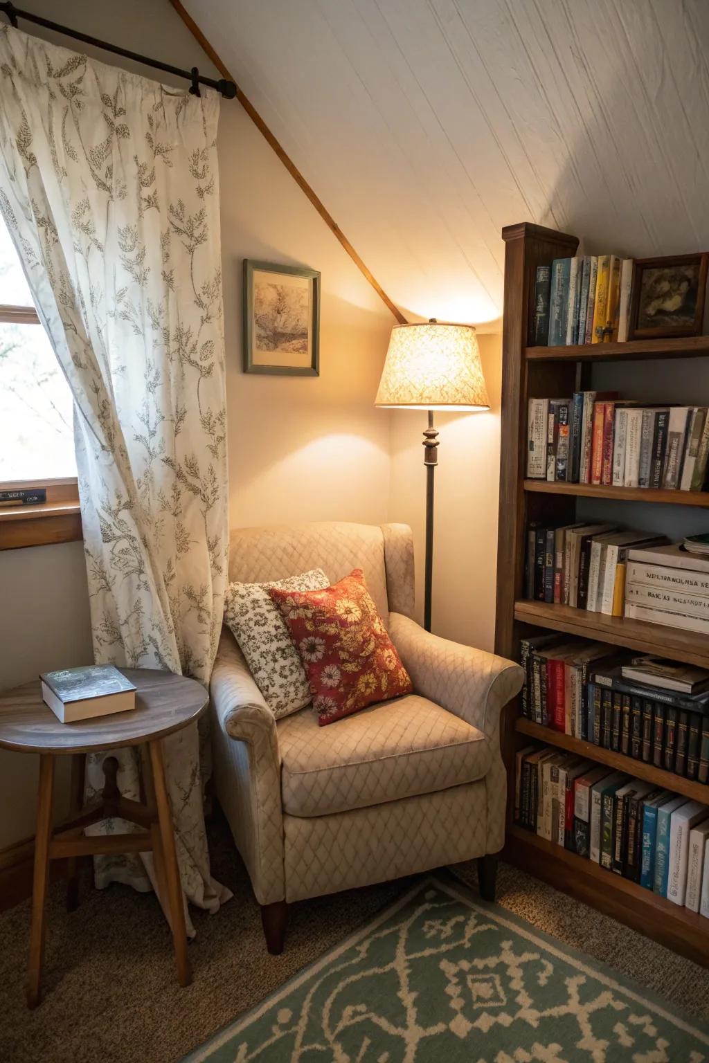 Reading nook offers a peaceful retreat.