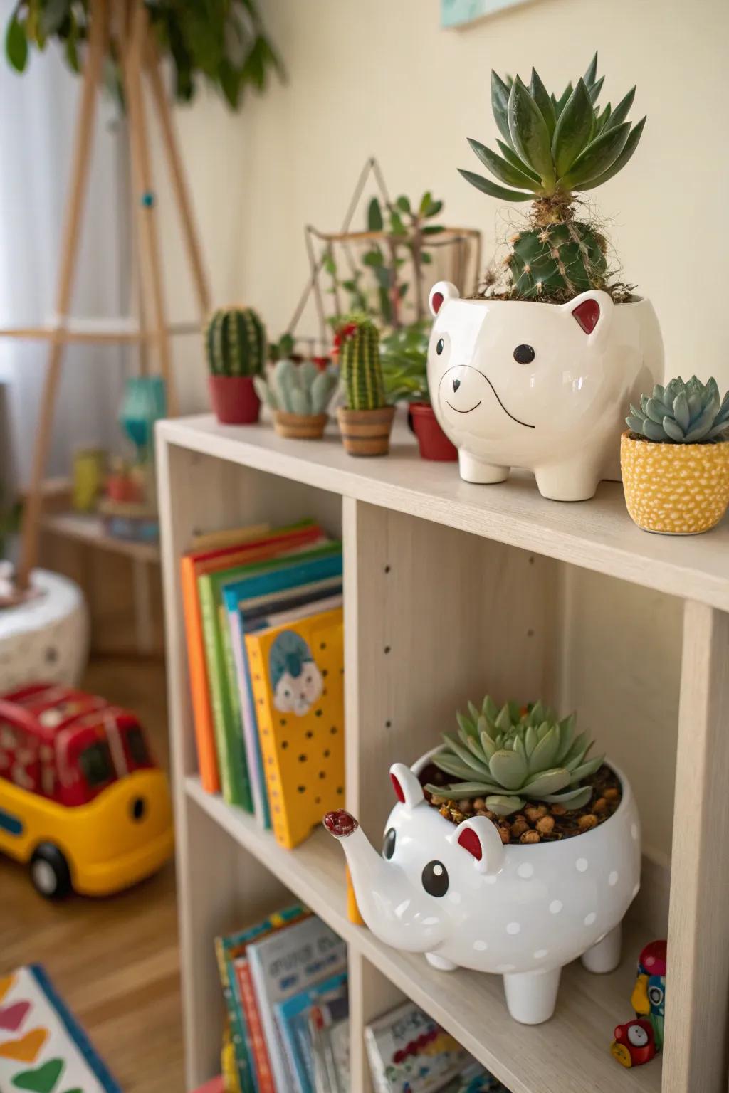 Fun ceramic animal-shaped planters for succulents.