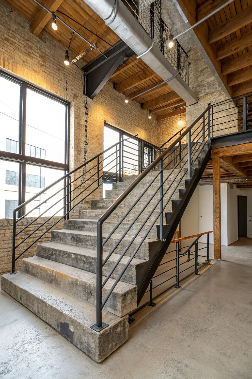 Industrial staircases combine raw materials with sleek design.
