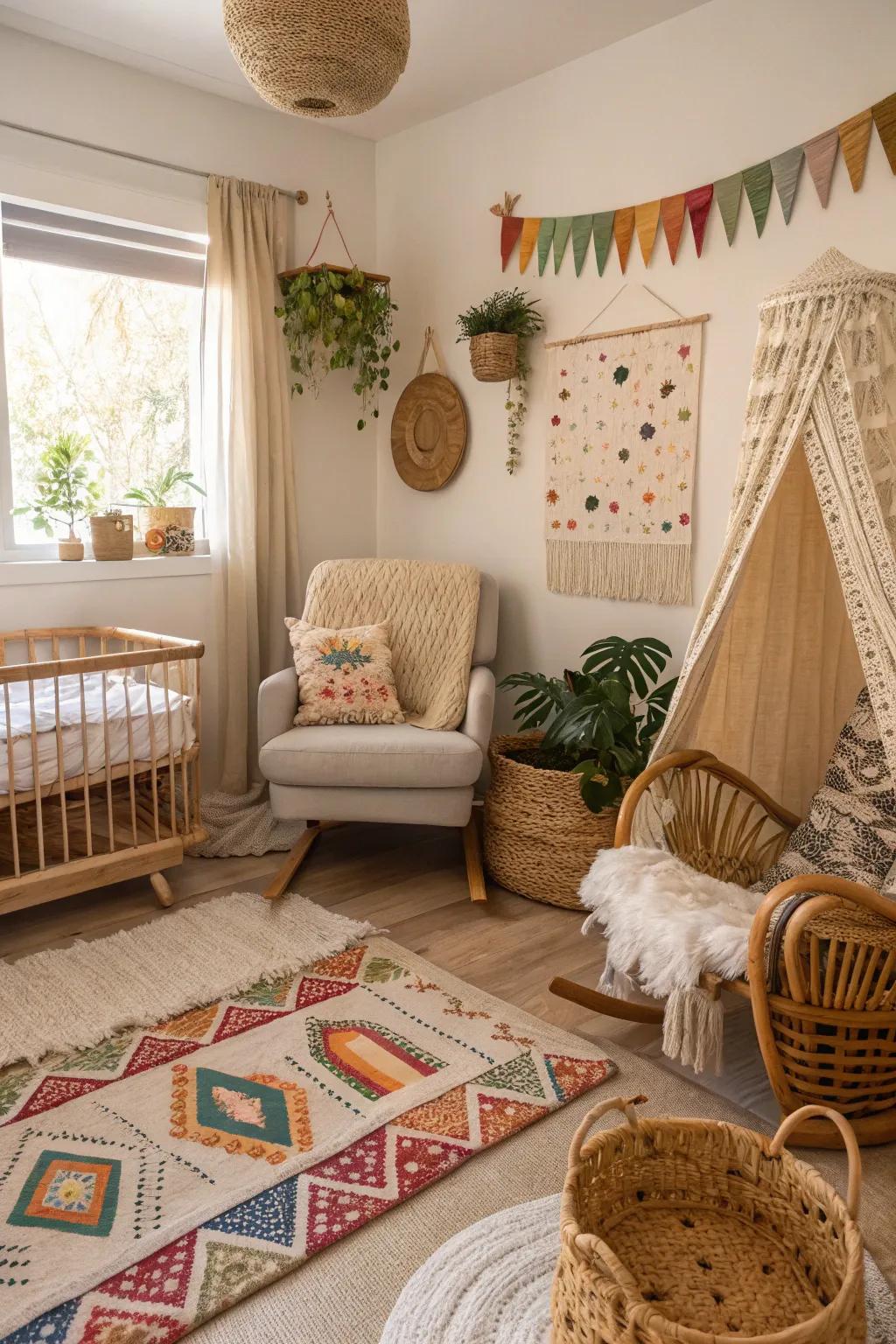 Create a bohemian-inspired nursery full of texture and warmth.
