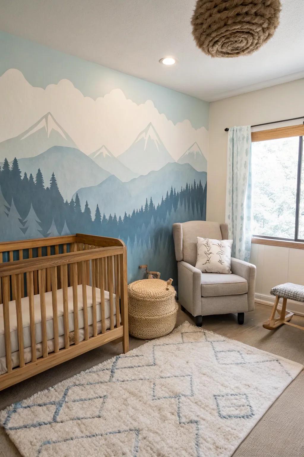 Create a peaceful mountain-themed nursery.