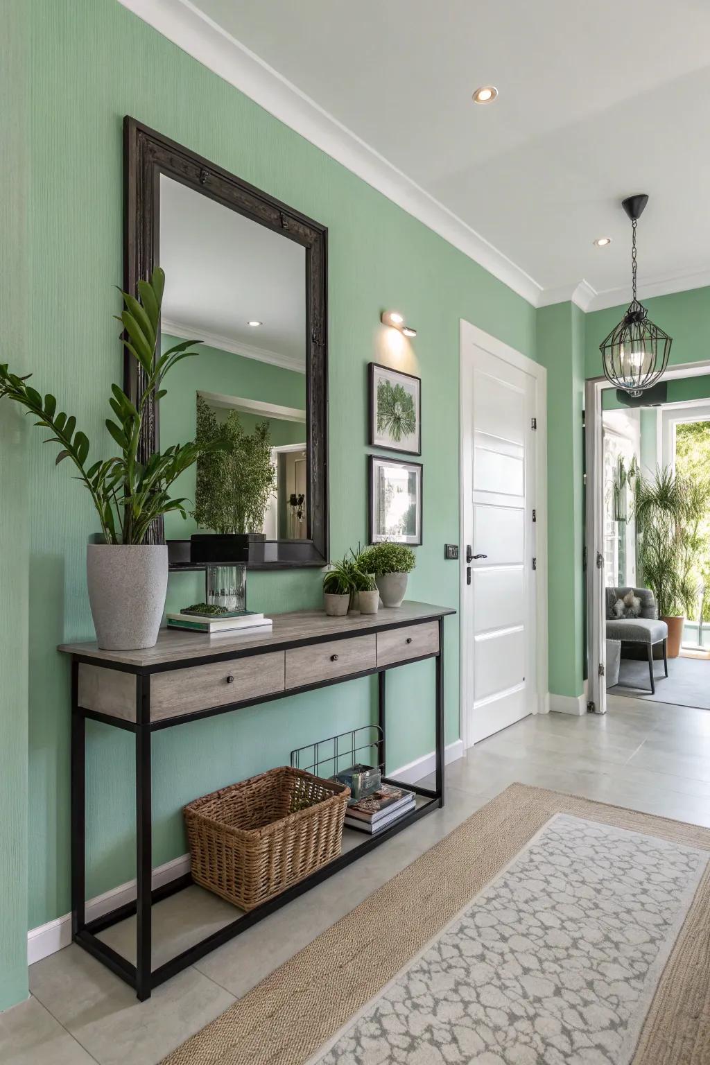 Mint green entryway for a fresh vibe.