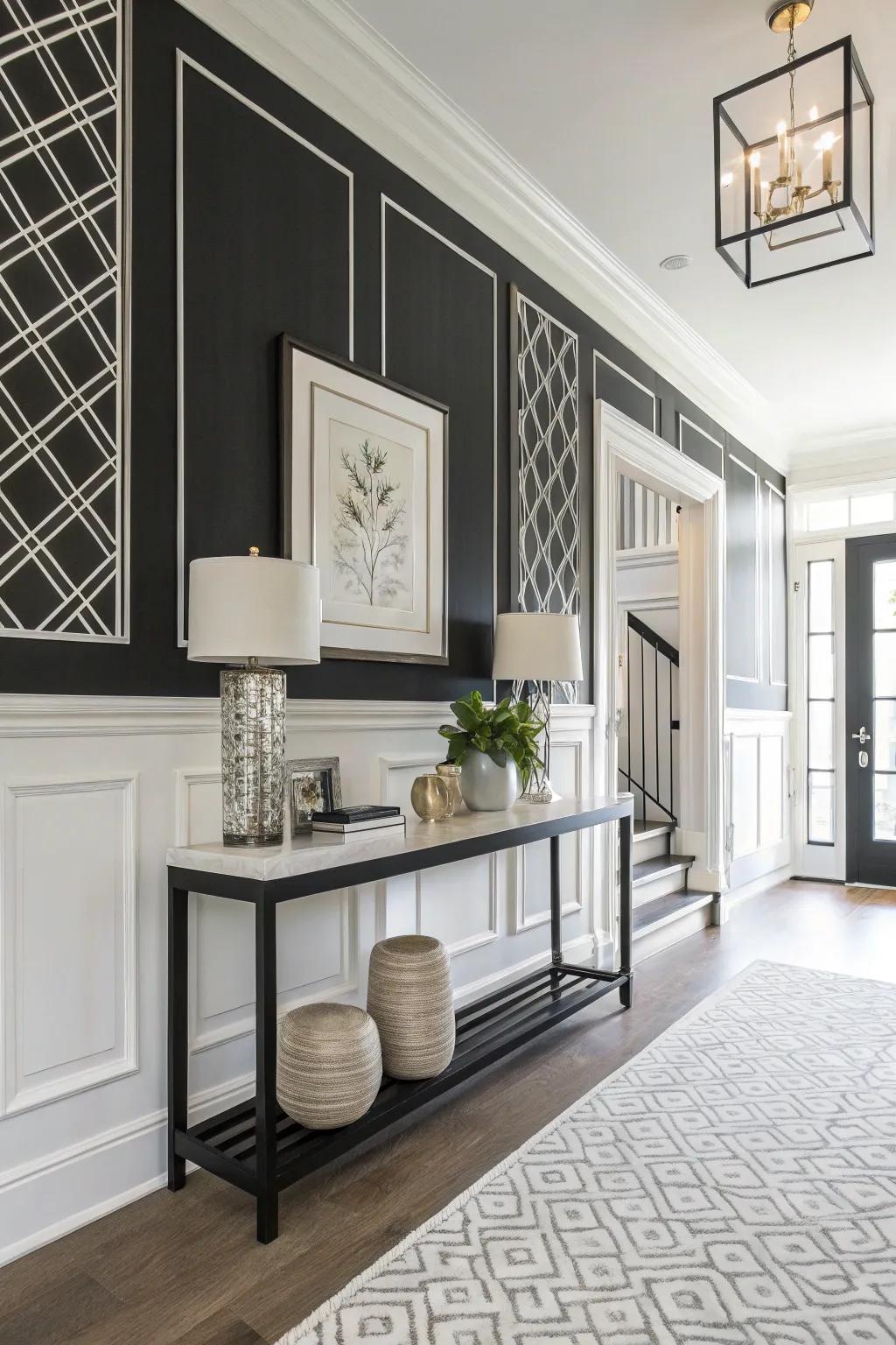 Modern black and white entryway design.