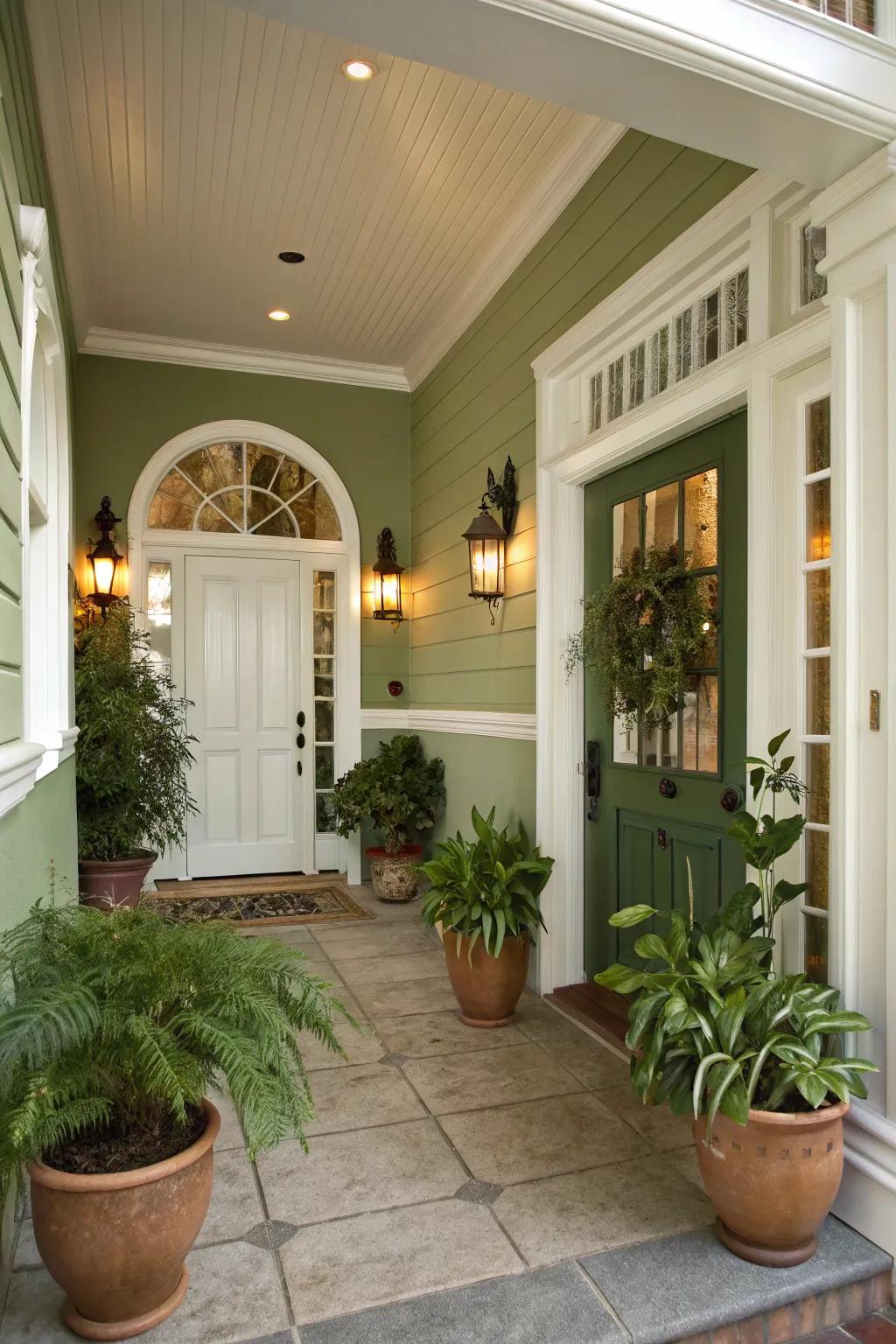 Sage green entryway with natural vibes.