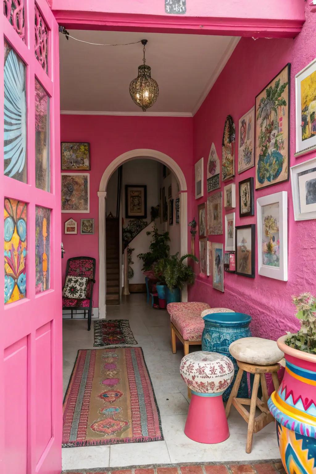 Hot pink entryway for a bold impression.