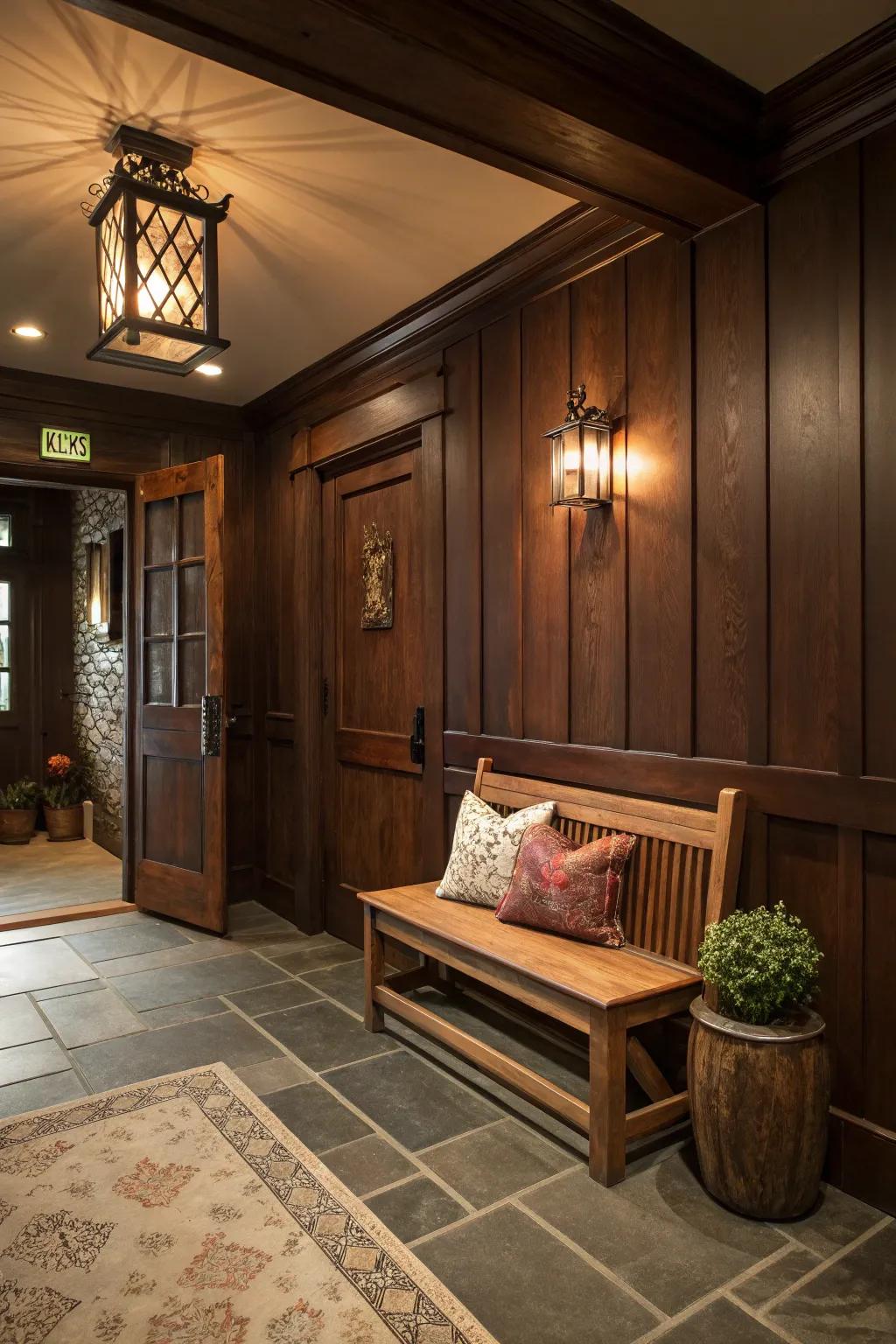 Deep brown entryway for cozy intimacy.