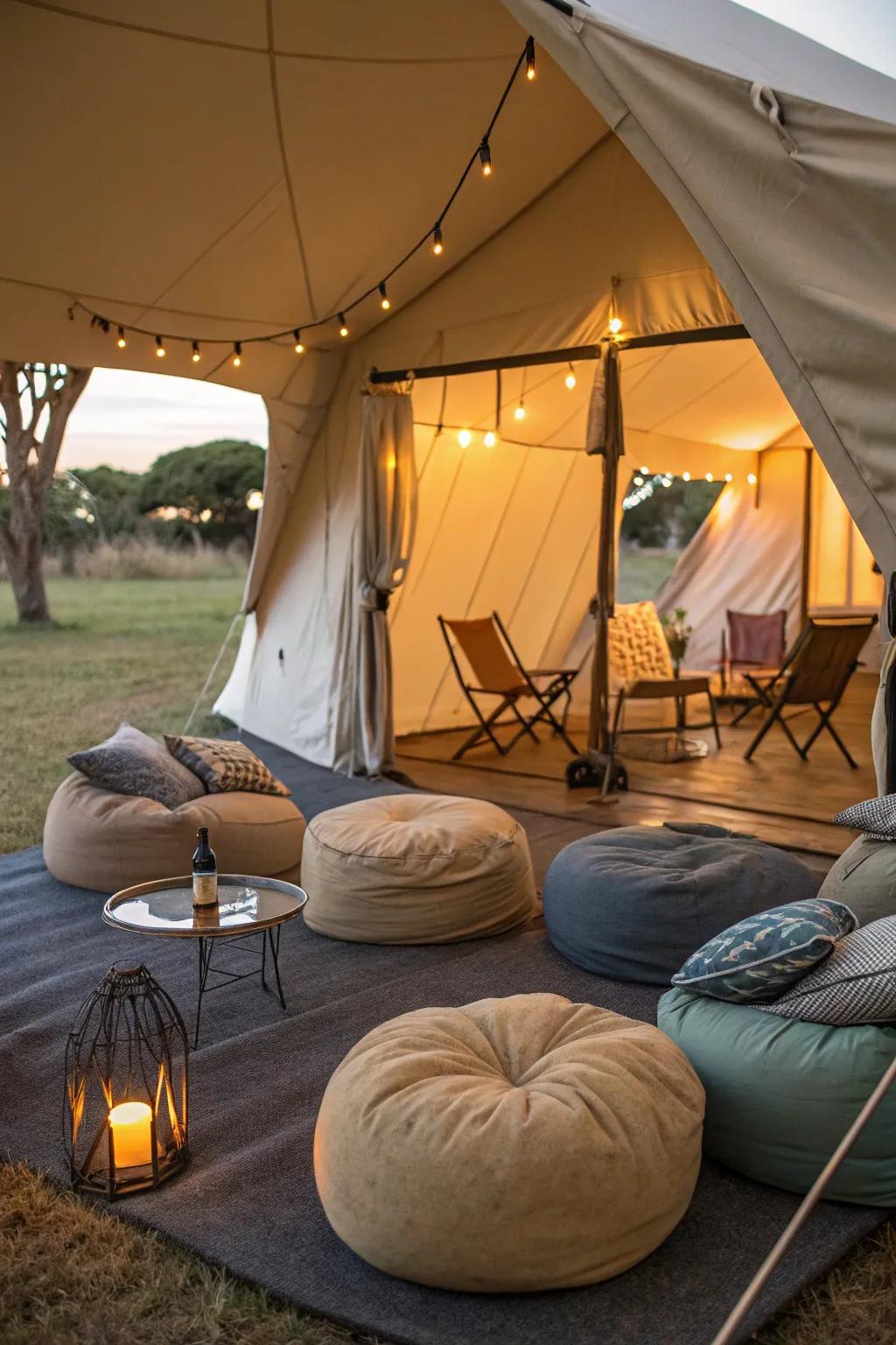 Create a chic seating area with bean bags and compact chairs.