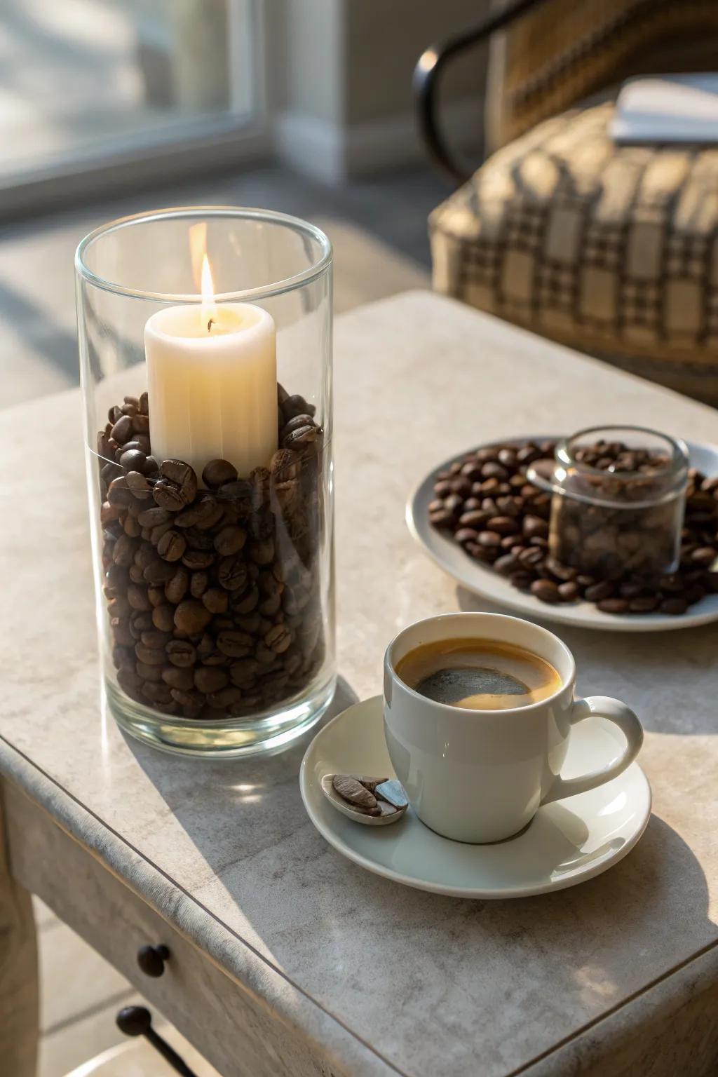 Coffee beans add a cozy scent and texture to your holiday decor.