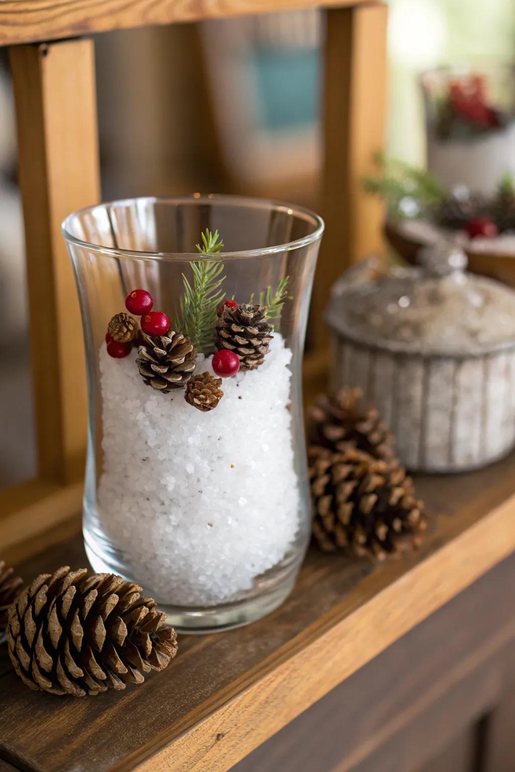 Create a snowy effect inside your vase using Epsom salt.