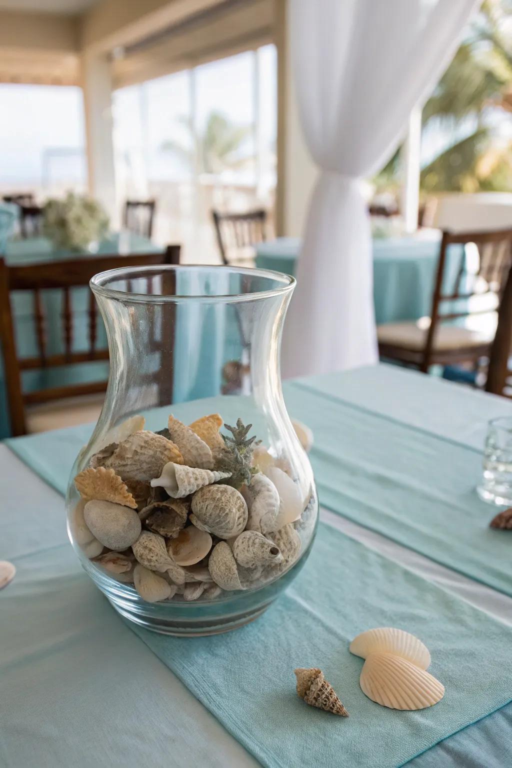 Seashells add a serene coastal vibe to holiday decorations.
