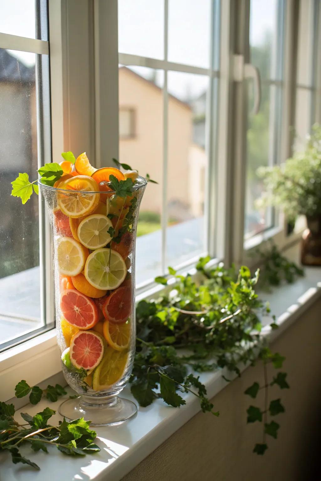 Citrus fruits add bright color and fresh scent to holiday decor.