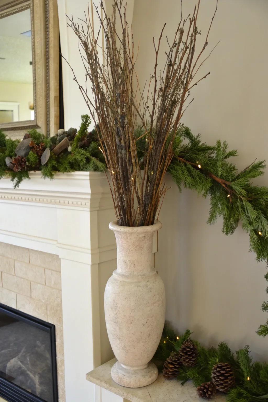 Twig bundles offer a simple, rustic accent for holiday vases.