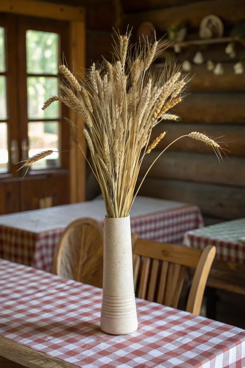 Wheat stalks add warmth and rustic elegance to holiday decor.