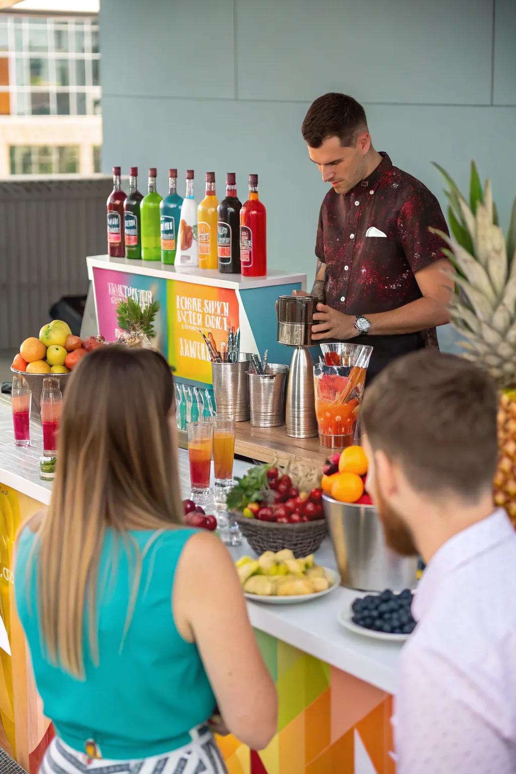 Guests mixing festive cocktails in a holiday mixology class.