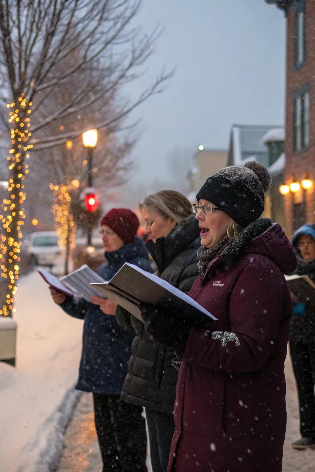A group spreading holiday cheer through Christmas caroling.