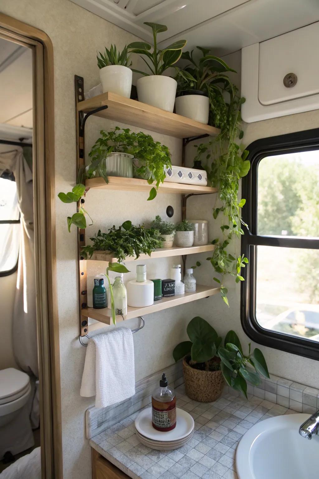 Add charm with floating shelves.