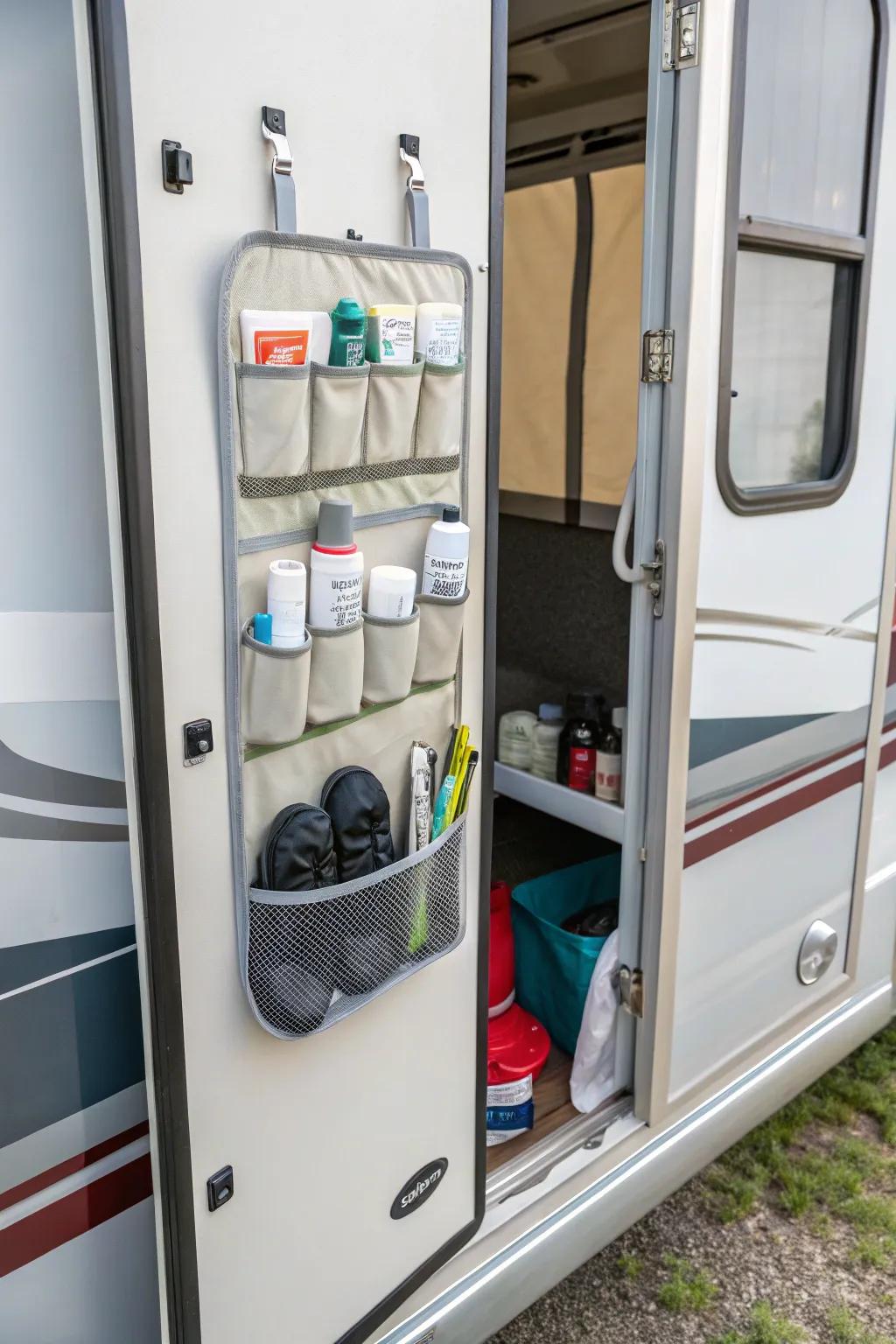 Maximize vertical space with over-the-door organizers.