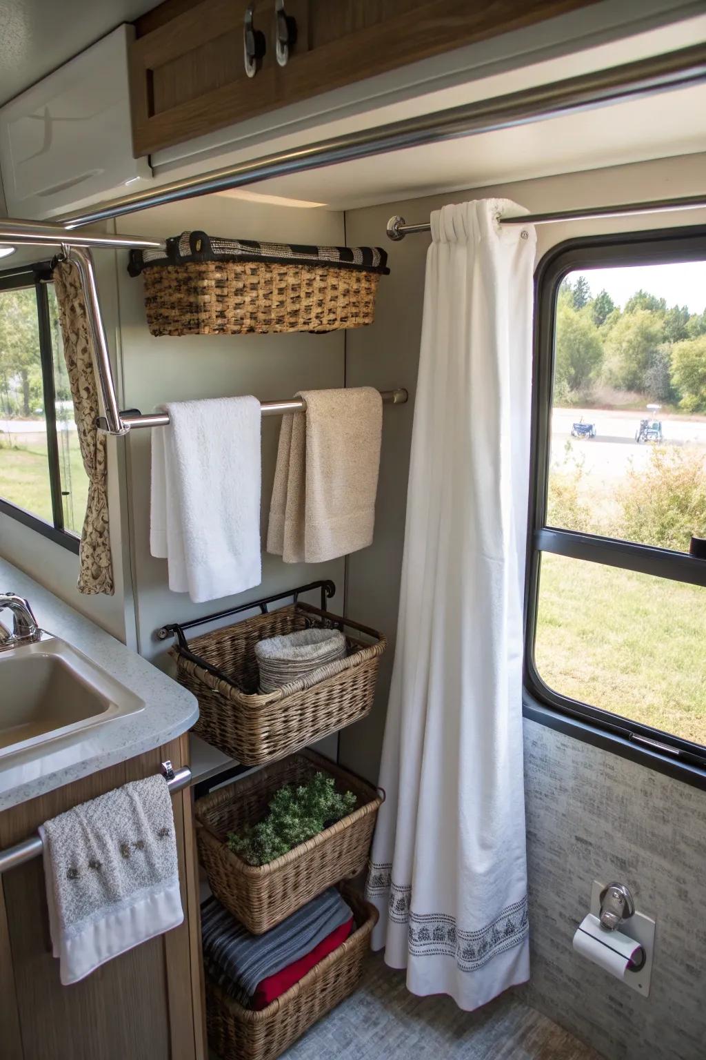 Create extra storage using tension rods.