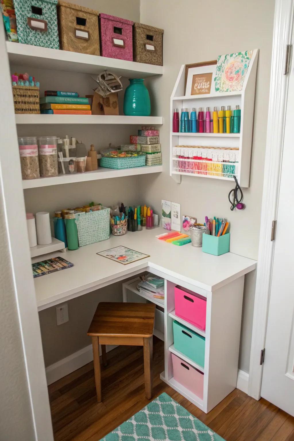 Even a tiny corner can become a dedicated creative space with the right setup.