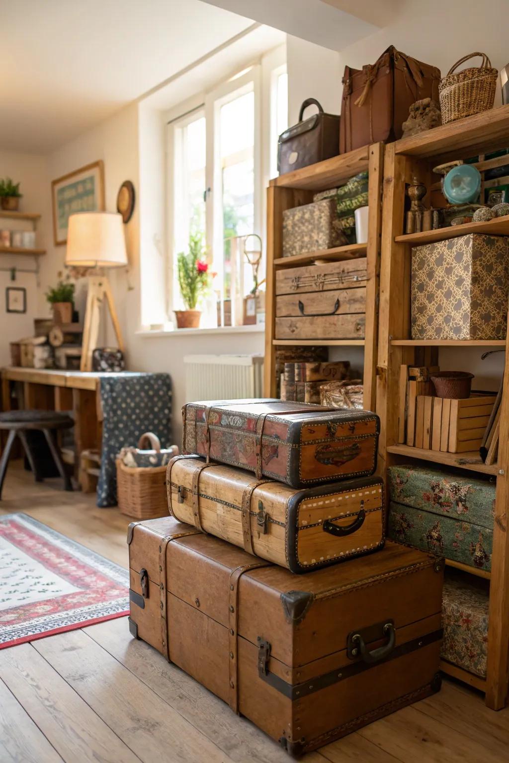 Creative reuse of vintage items adds charm and function to your craft storage.