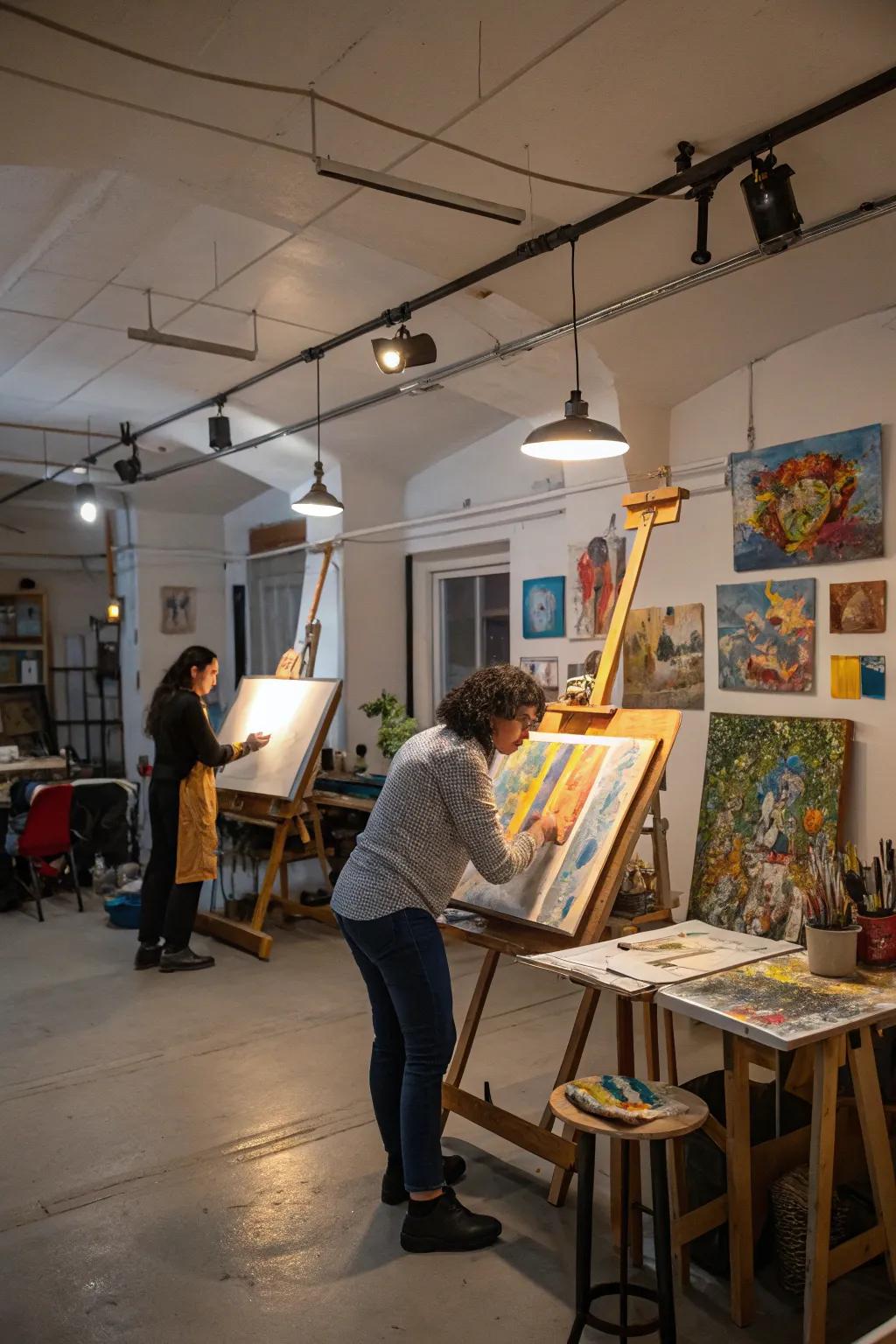 Flexible cable lighting perfect for art studios.