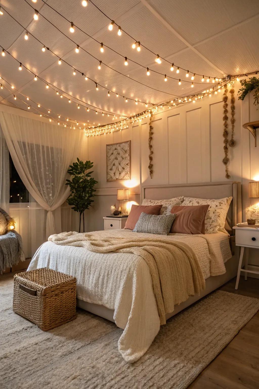 Set a peaceful mood in bedrooms with cable lighting.