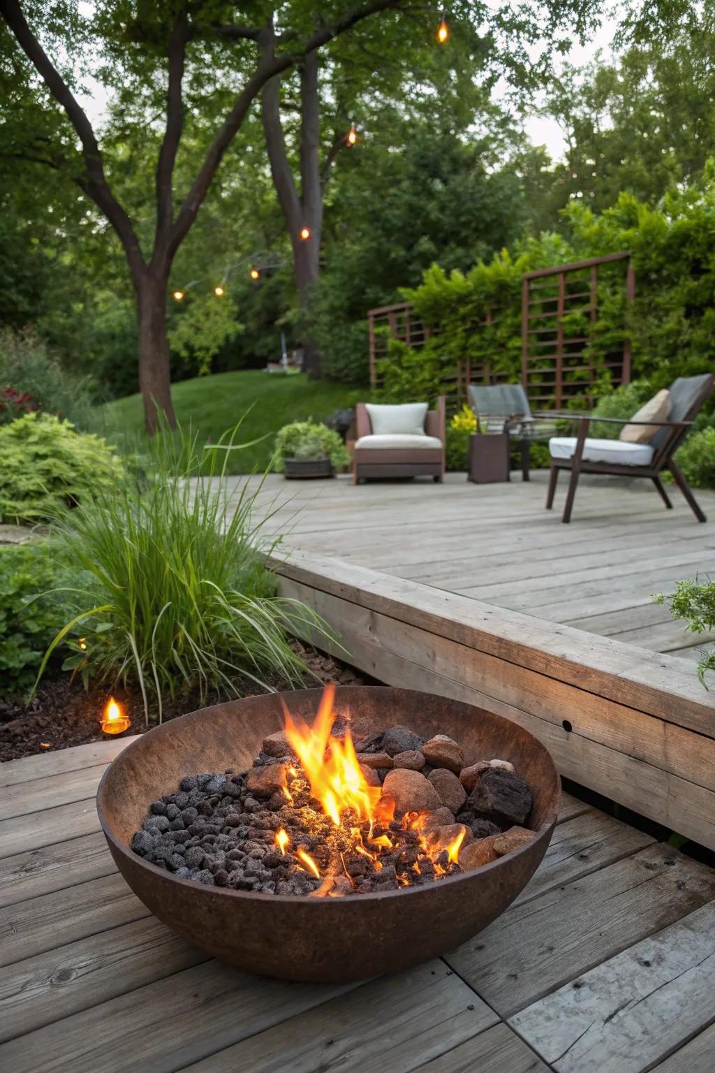 In-ground fire pit blending naturally with outdoor surroundings.