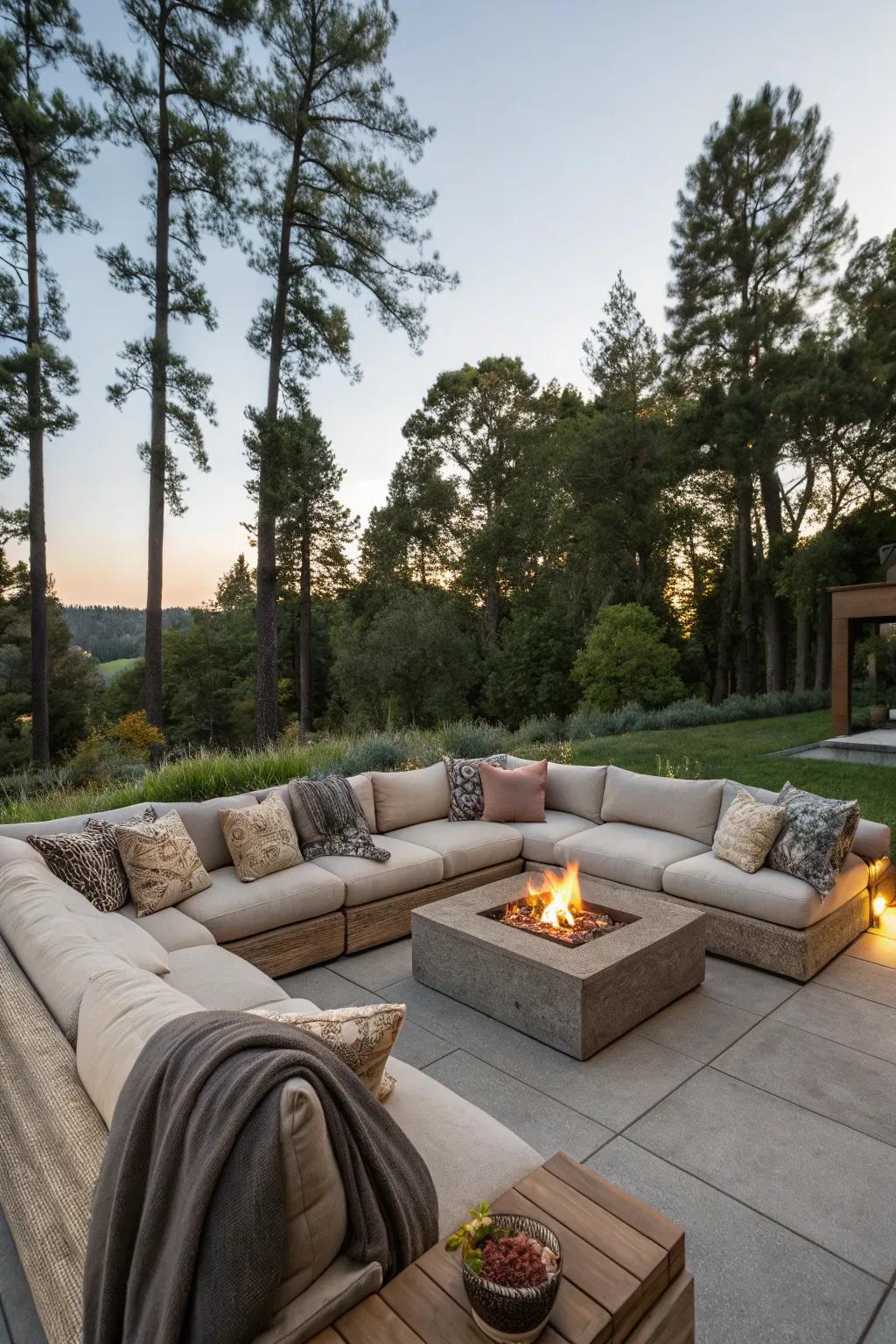 Sectional sofa providing ample seating and style around the firepit.