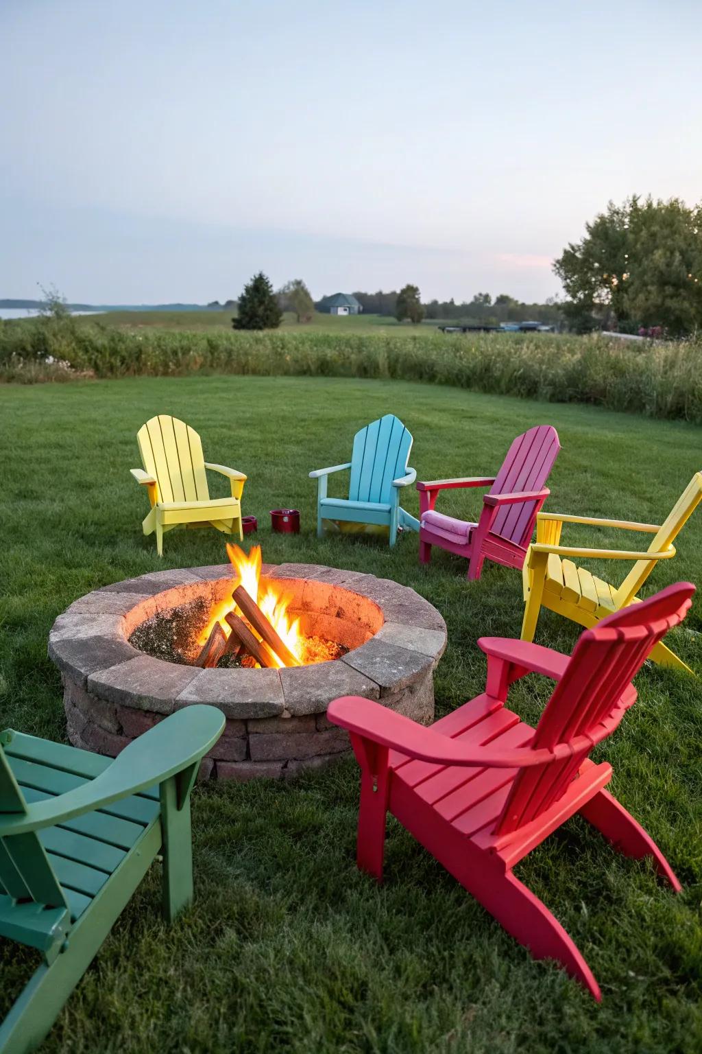 Colorful Adirondack chairs adding personality and comfort.
