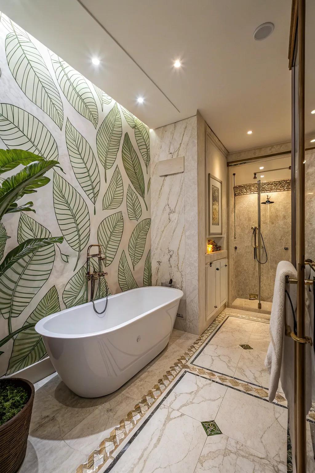 Nature-inspired wall motifs for calm.