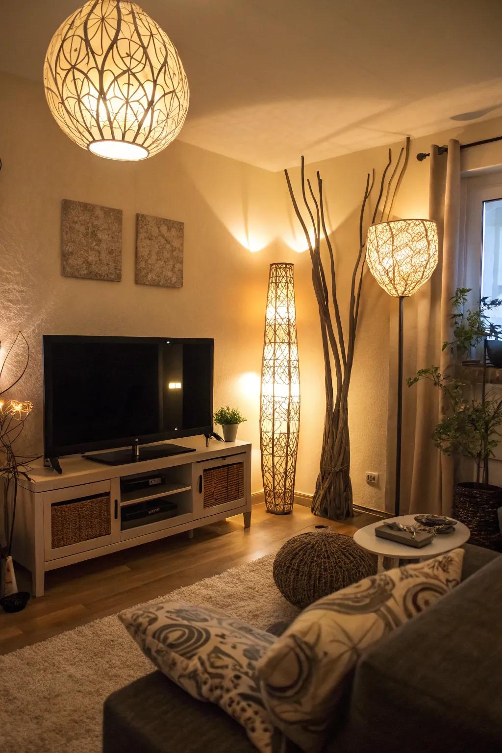 Creative lighting solutions enhance the TV space and set the mood.
