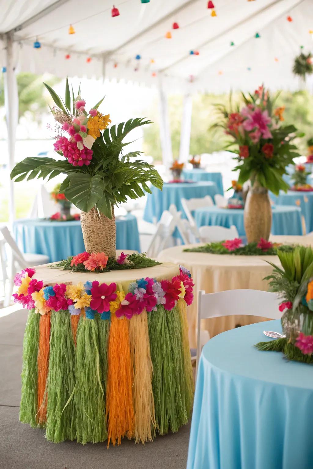 Hula skirts bring authentic island flair to tables.