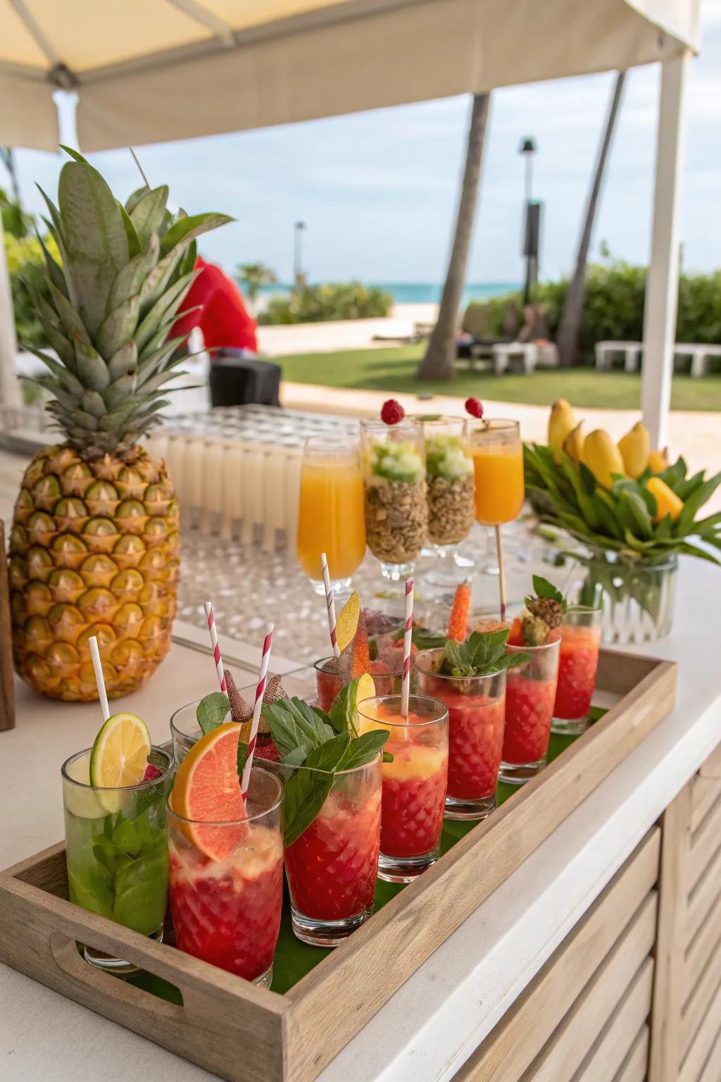 A vibrant tropical drink station for guests.