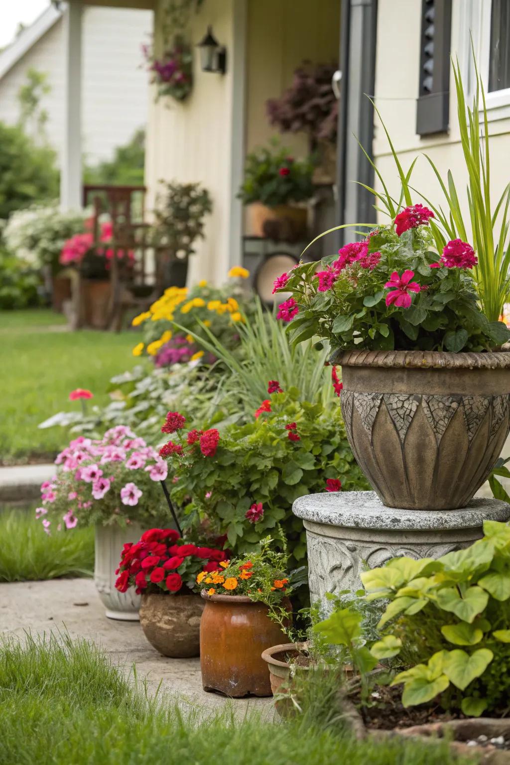 Potted plants offer adaptability and visual interest.
