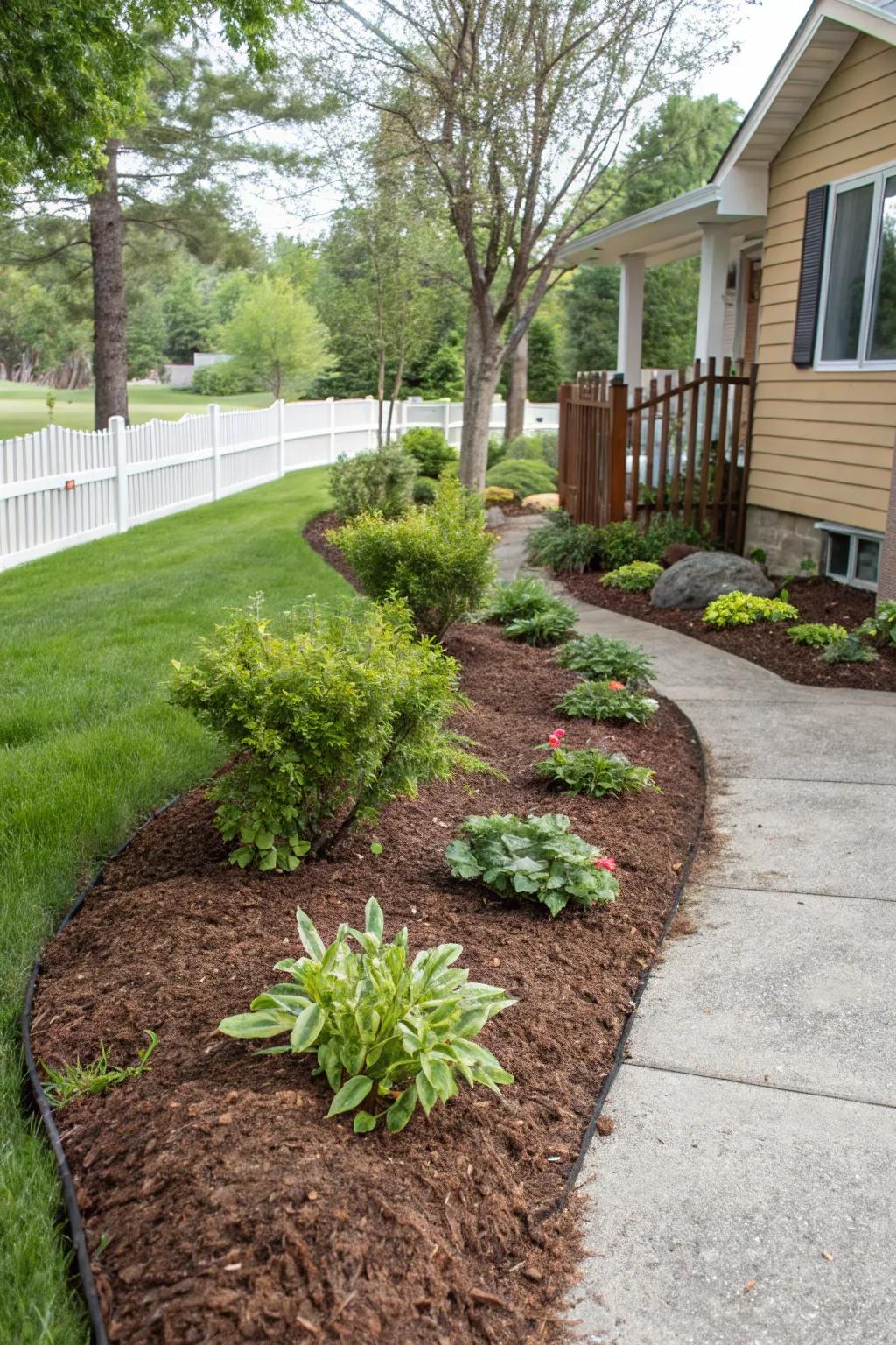 Mulch improves garden aesthetics while conserving soil moisture.