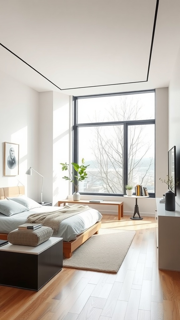 Modern minimalist bedroom with natural light