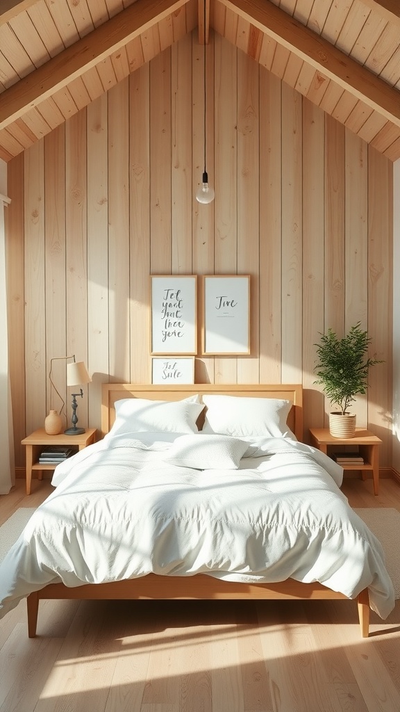 Scandinavian bedroom with wooden accents and cozy textiles