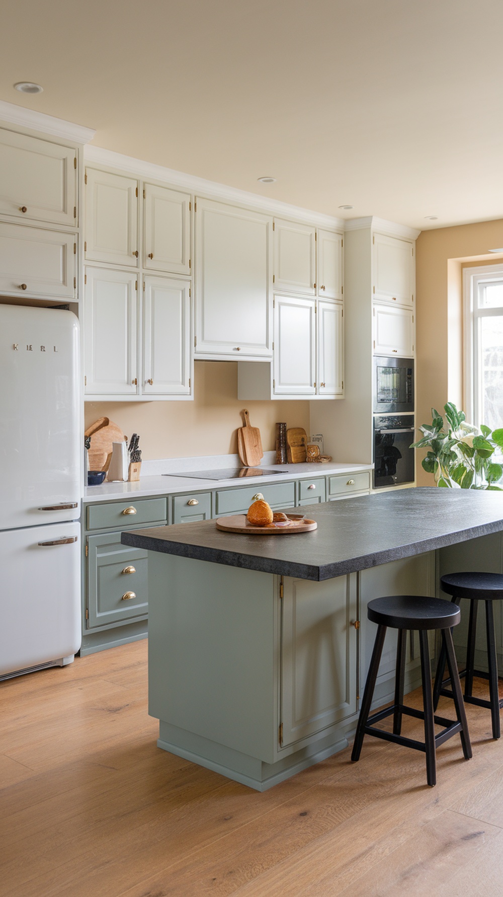 Modern kitchen with two-tone cabinets and large center island