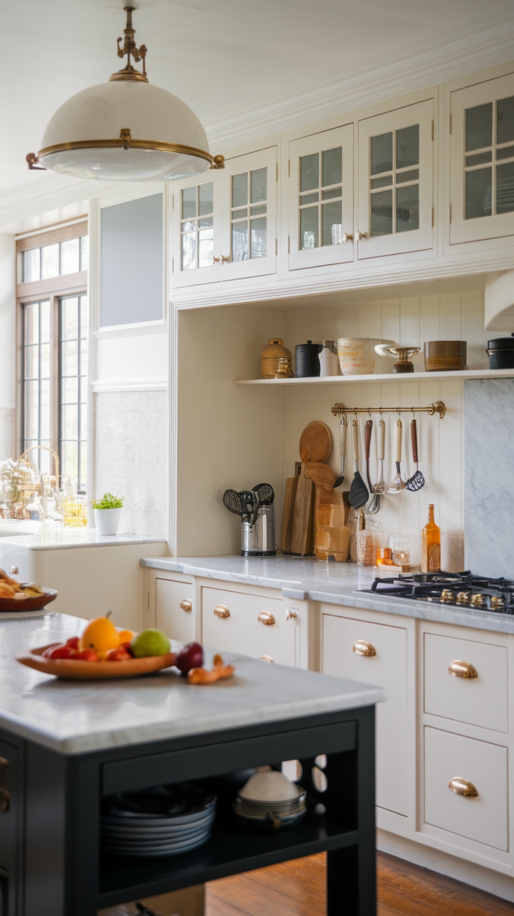 Transitional black and white kitchen blending modern and traditional elements