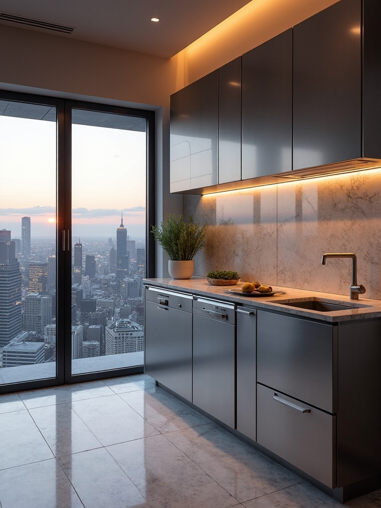 sophisticated urban rooftop kitchenette
