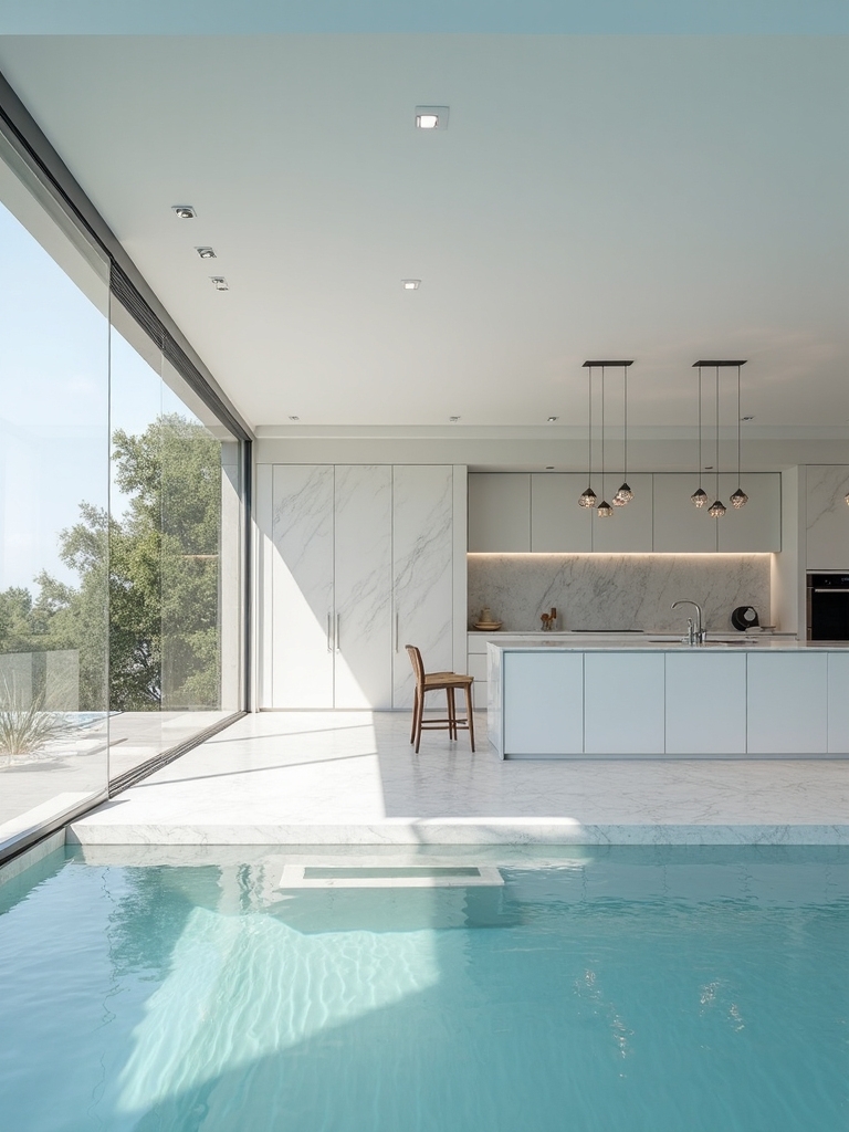 bright airy functional pool house kitchen