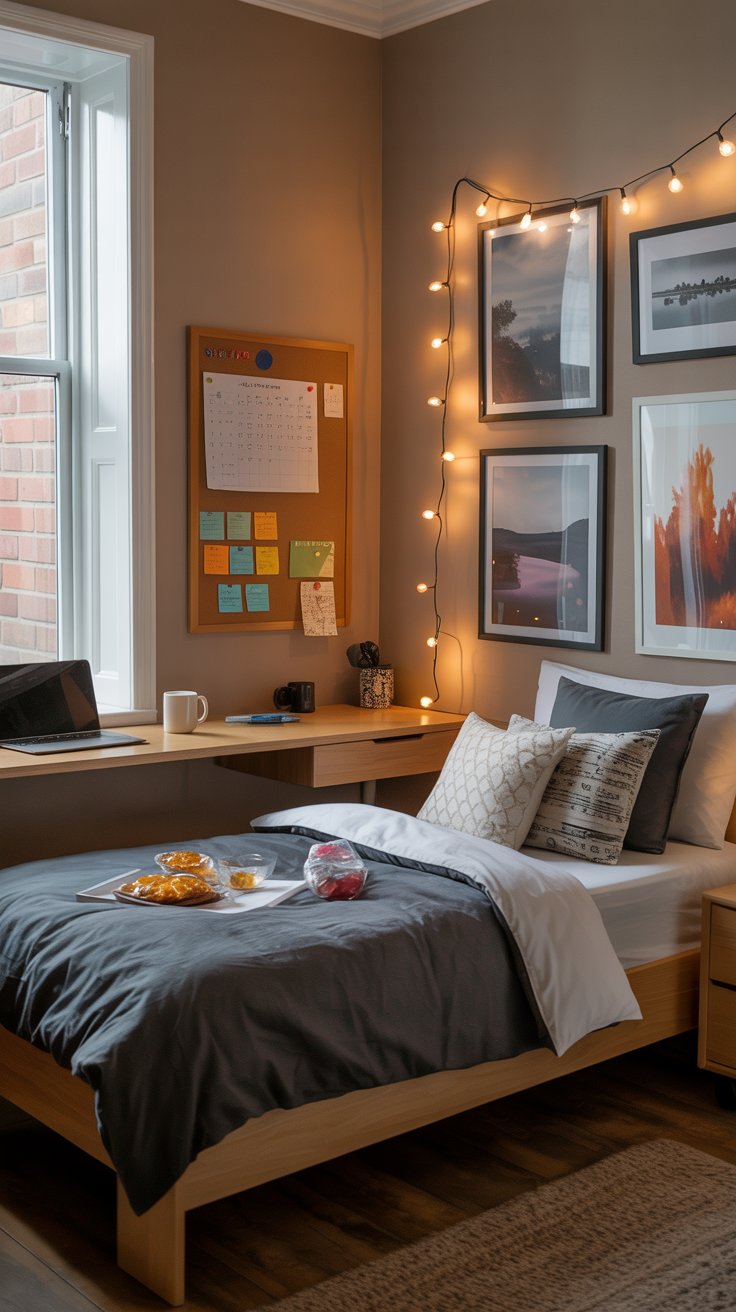 Dorm room with cozy study nook