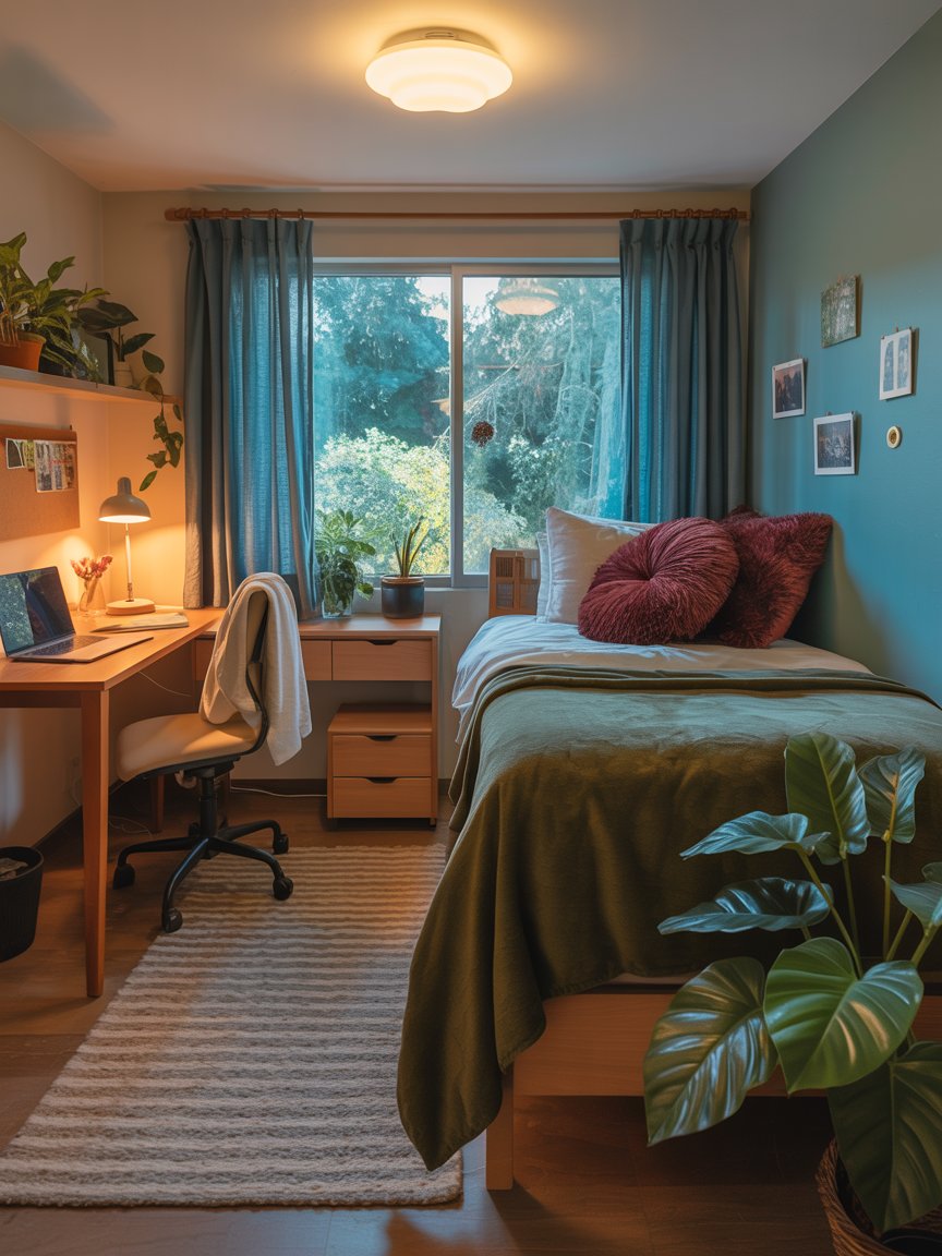 Study space with green accents