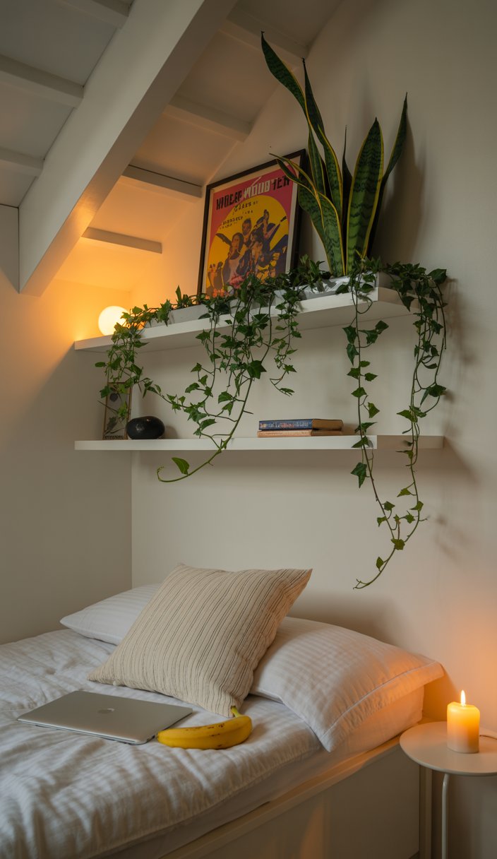 Minimalist room with ambient shelving