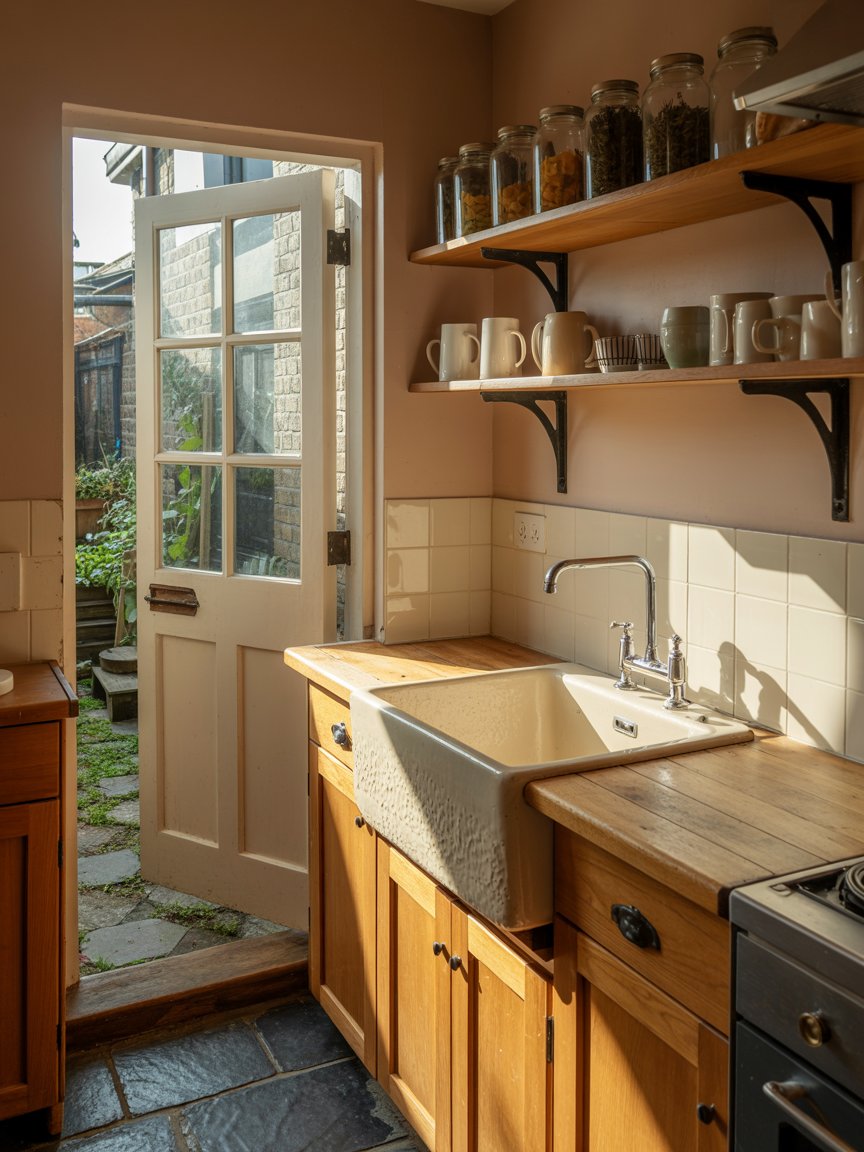 Farmhouse kitchen with wooden cabinets