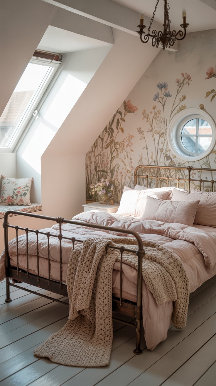 Attic Bedroom with Floral Decor