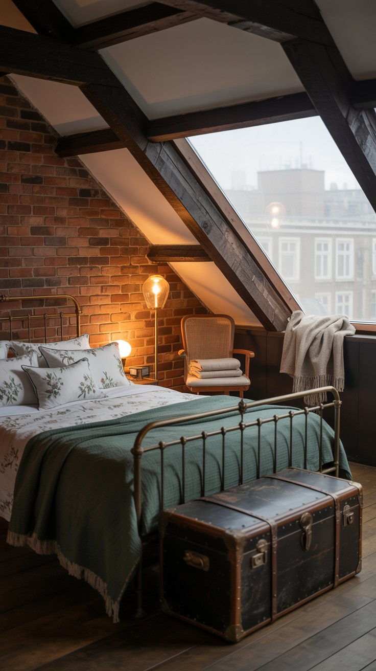 Attic Bedroom with Rustic Brick Walls