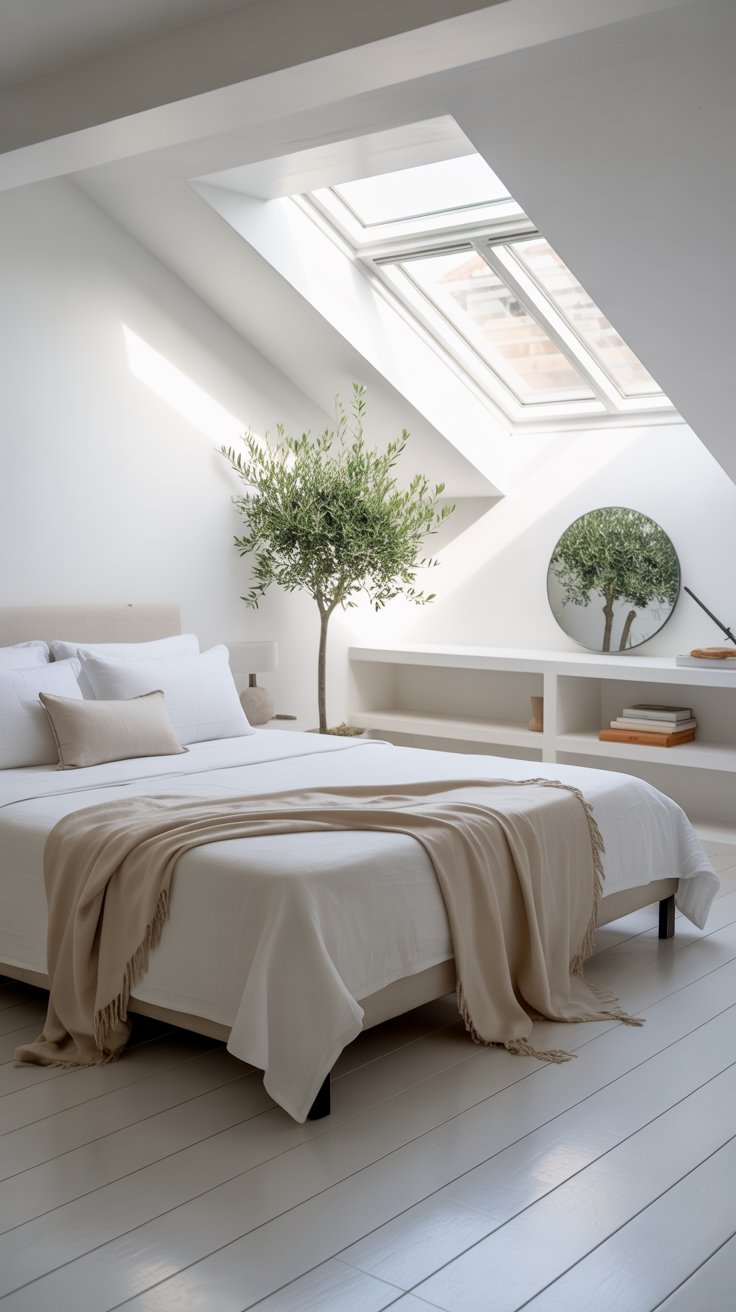 Attic Bedroom with Skylight and White Decor